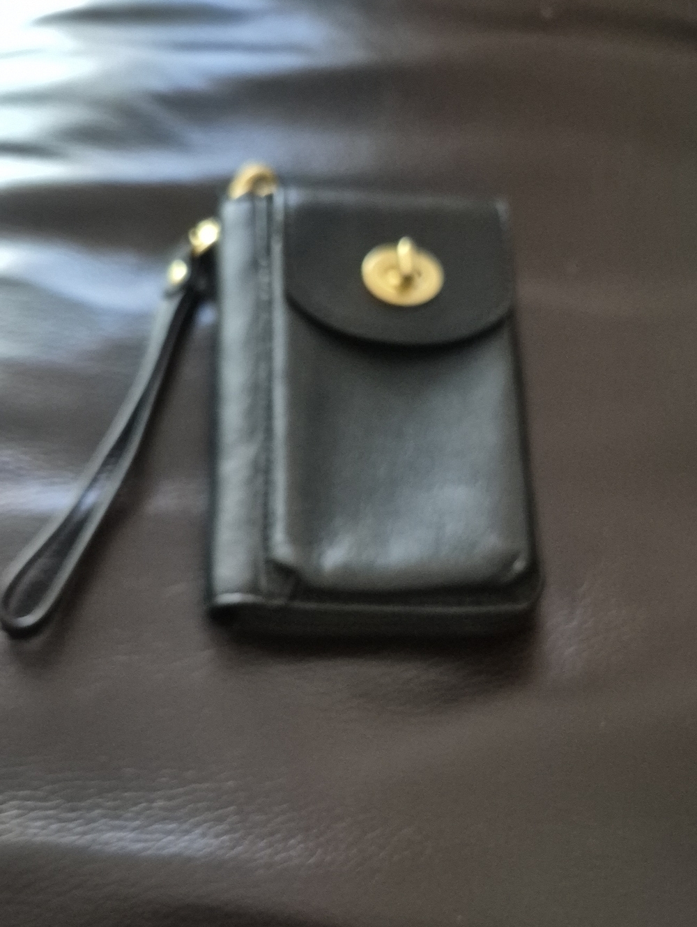 Vintage  Coach Black Leather Wristlet Phone Case with Gold Accent Wallet